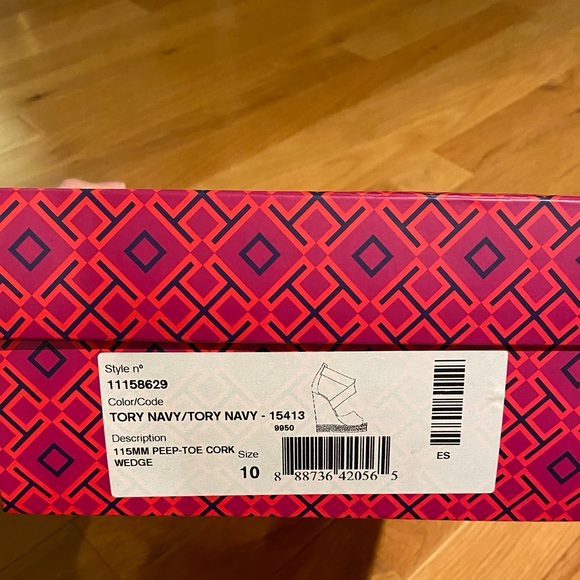 Tory Burch Navy Peep-Toe Cork Wedge - Size 10 - Picture 7 of 10
